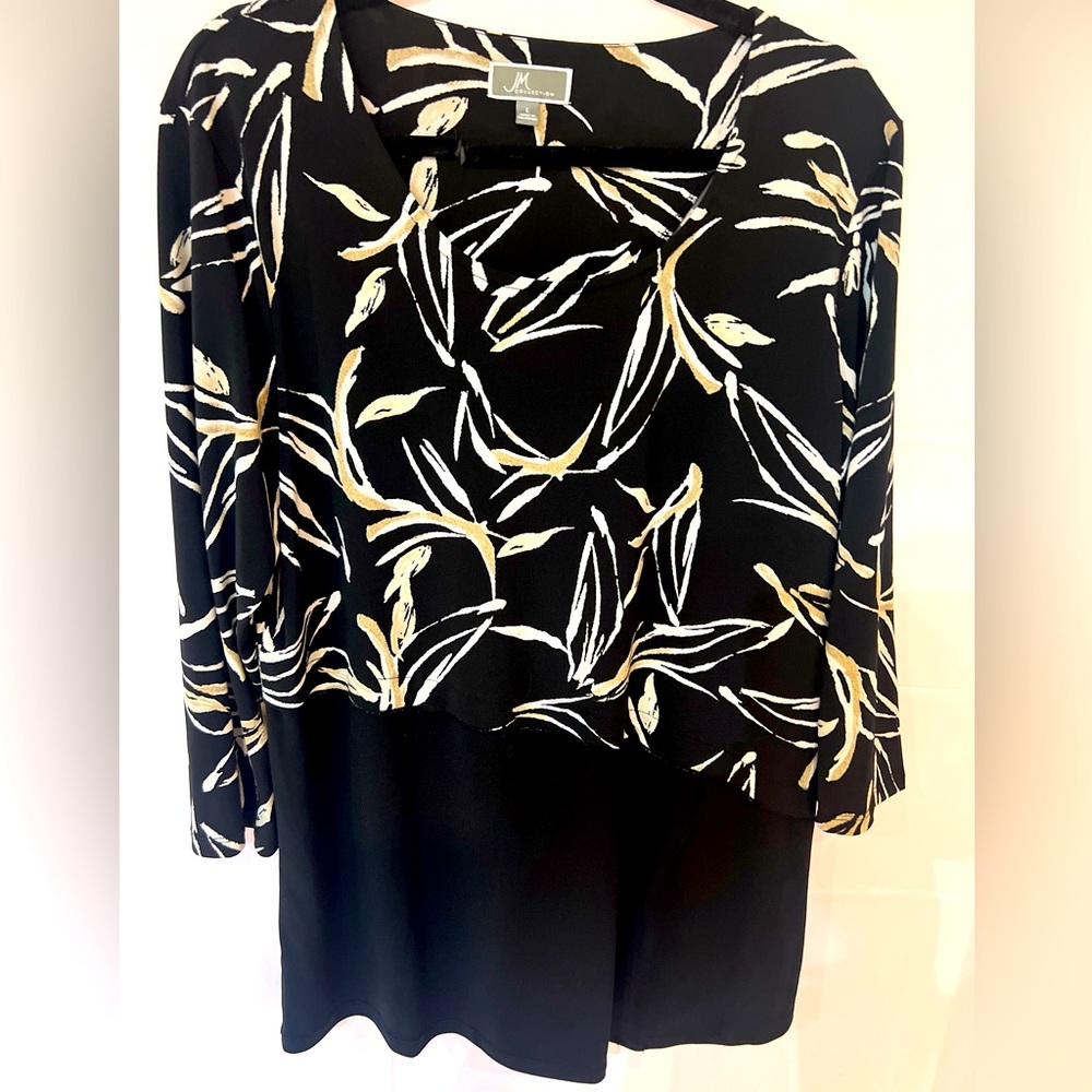Women's Black and Gold Leaf Print Top